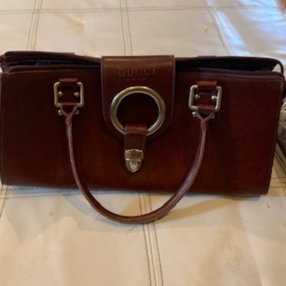 MAHOGANY LEATHER ORIGINAL GUCCI PURSE, HANDBAG